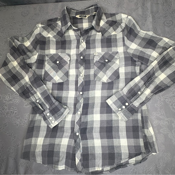 Salt Valley Western Pearl Snap Plaid Cotton Shirt M 40” Chest - Picture 2 of 12